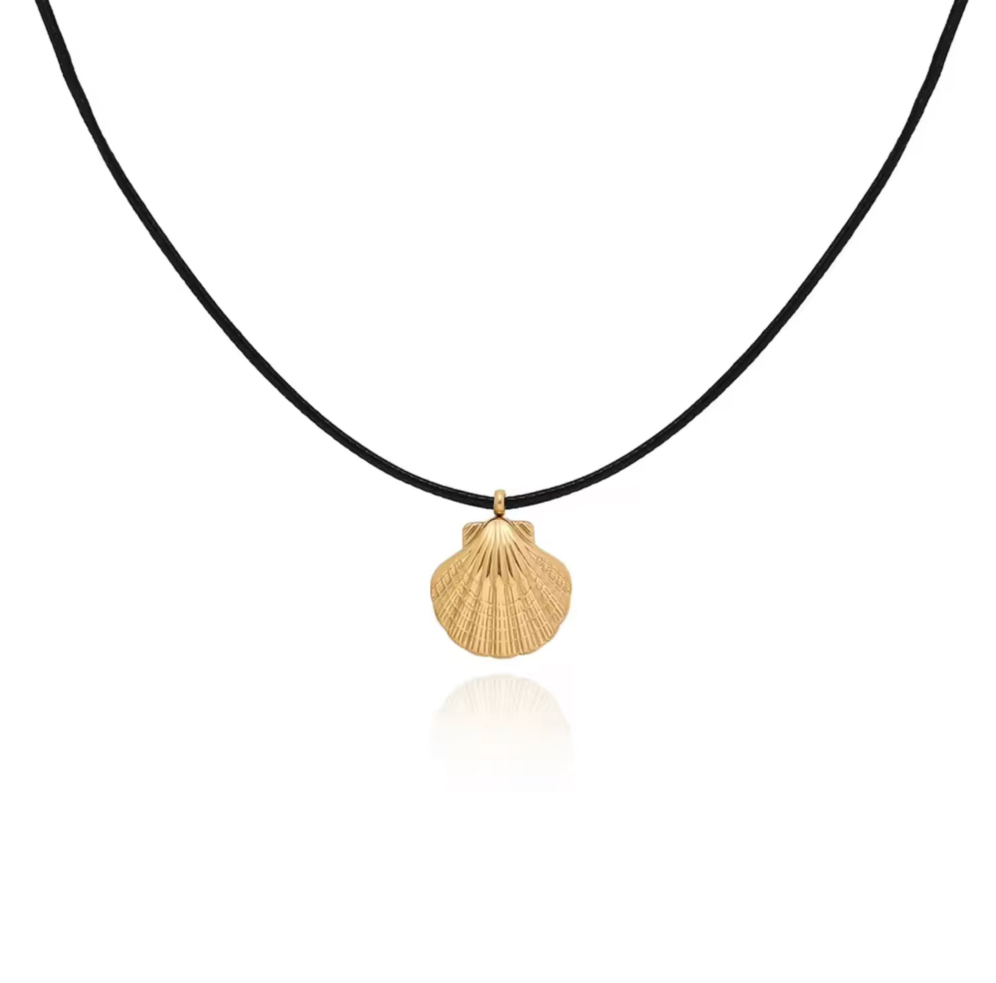 Shell Pendant Black Leather Necklace